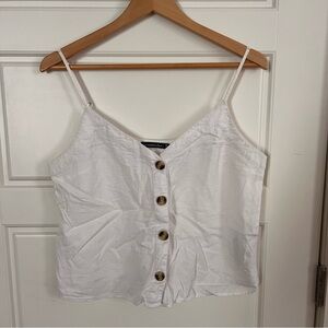White Button-Front Spaghetti Strap LinenTank Top